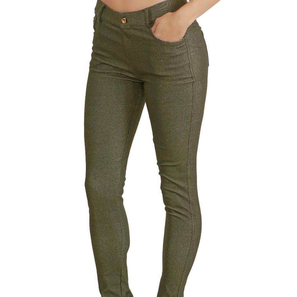 Jean Look Jeggings Tights Slim Fit Pull Up Pants 